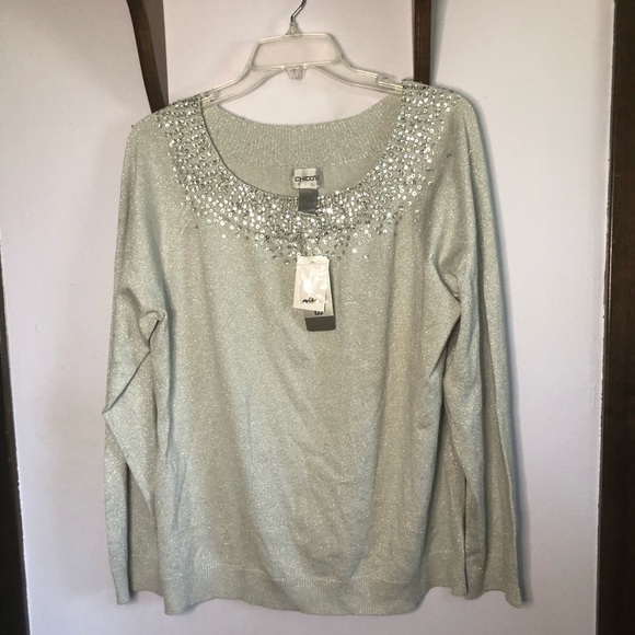 Chico’s blingy light gray sweater - Picture 2 of 7